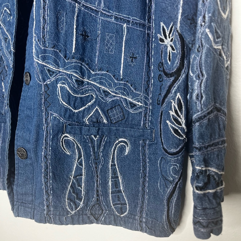 Flashback Blue Denim Button Down Jacket Large - image 2